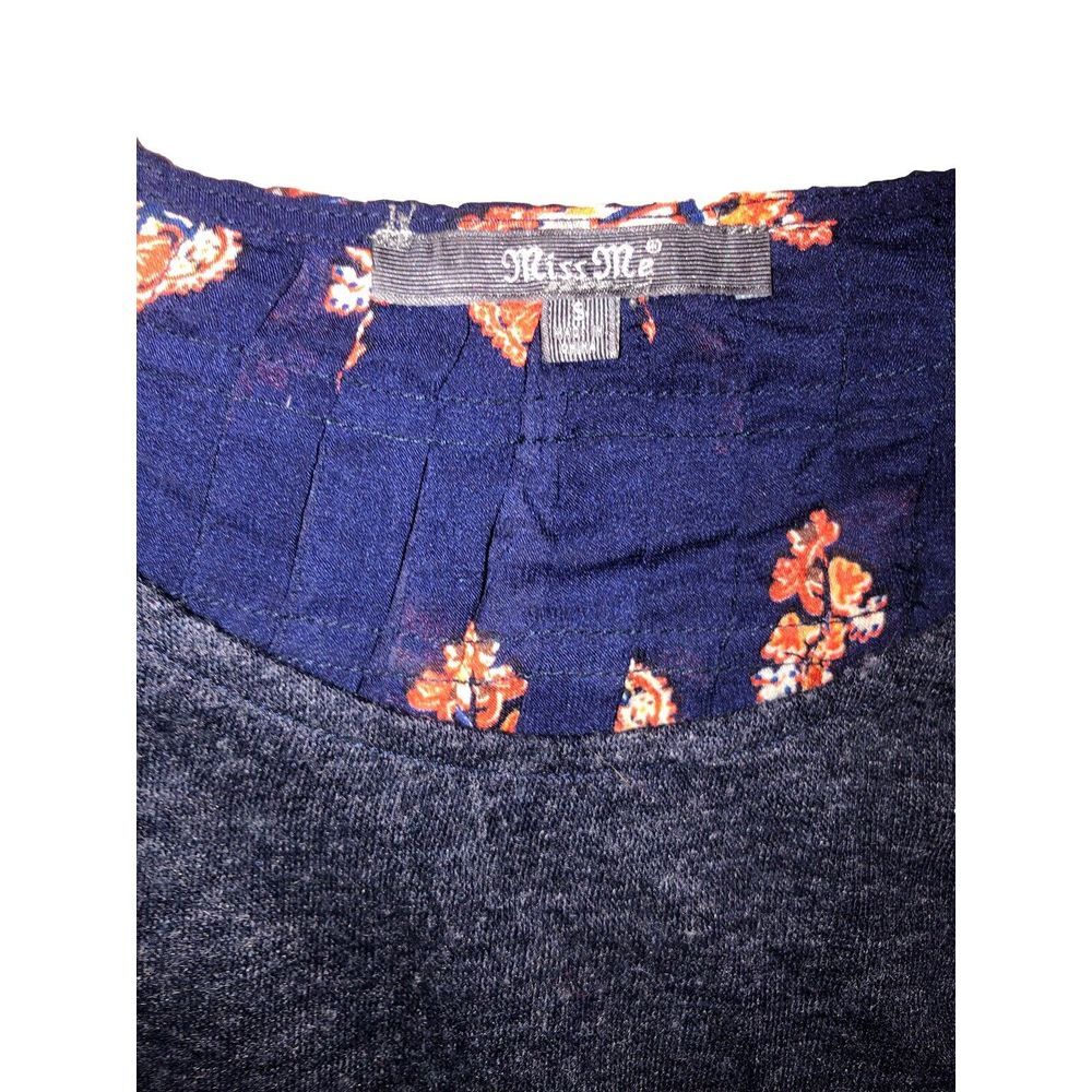 Miss Me Sweater S Navy Sheer Lace Shoulders High-low Floral Boho Mixed Media - Picture 6 of 11